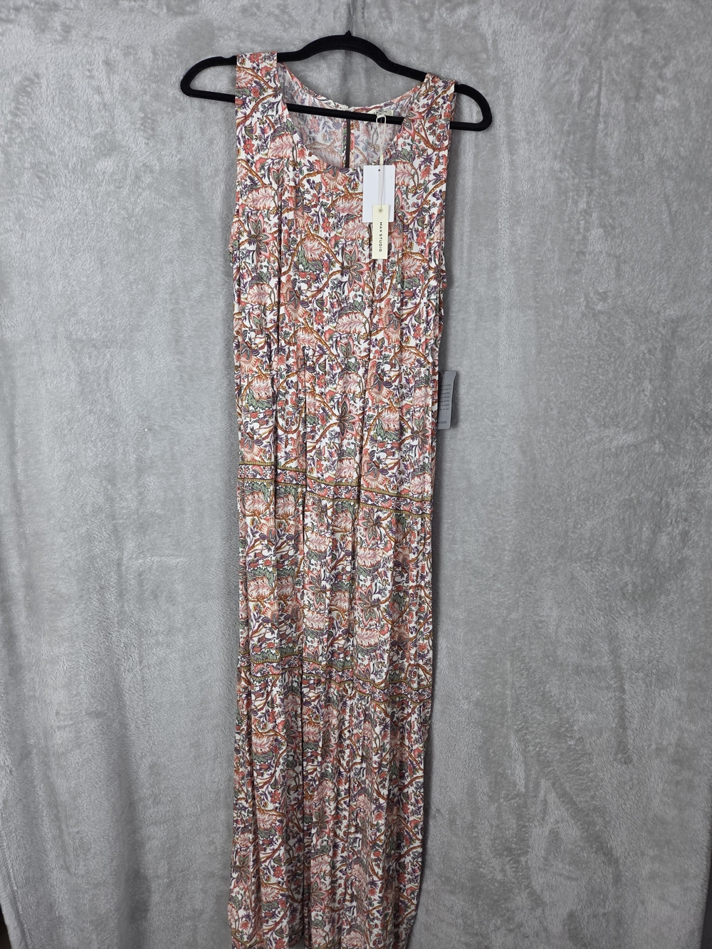Max Studio Sleeveless Floral Maxi Dress in Rust and Green Print